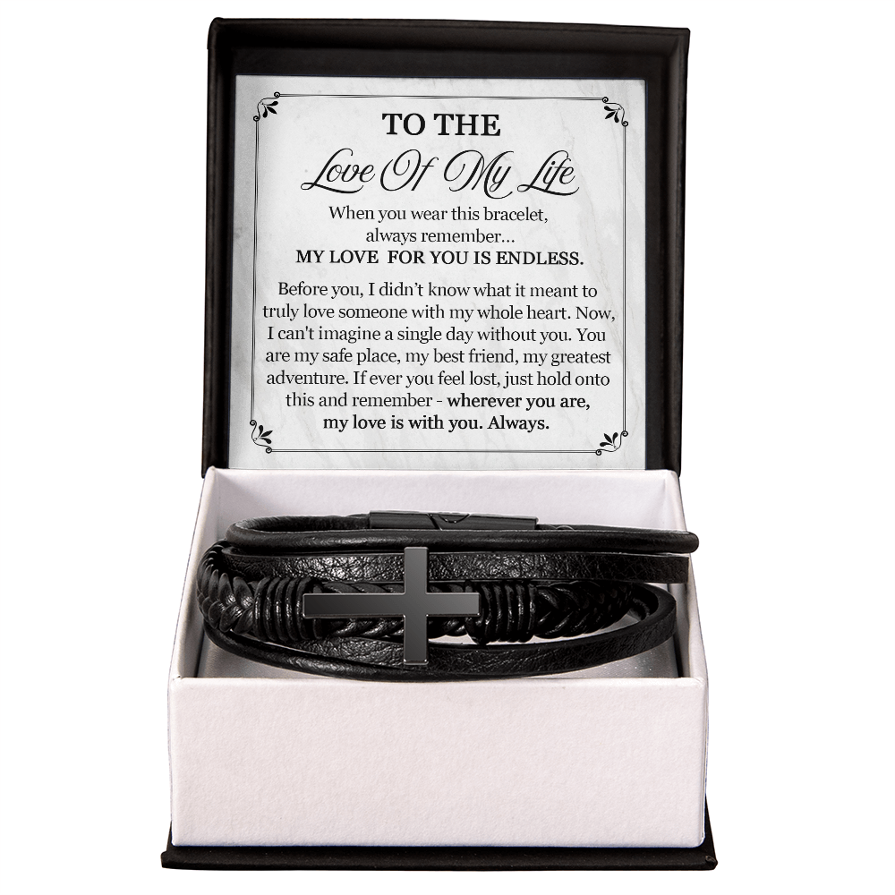 To The Love of My Life Bracelet for Men, Anniversary Gifts for Husband, Boyfriend, Leather Bracelet for Birthday, Christmas, Valentines Day