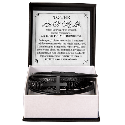 To The Love of My Life Bracelet for Men, Anniversary Gifts for Husband, Boyfriend, Leather Bracelet for Birthday, Christmas, Valentines Day