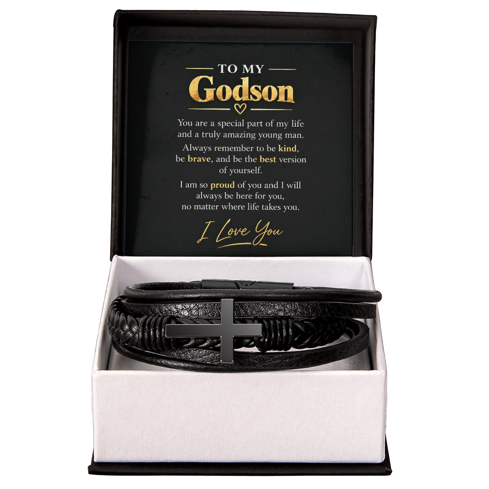 To My Godson Bracelet - Godson Gift from Godmother Godfather, Confirmation Gift, Cross Vegan Leather Bracelet