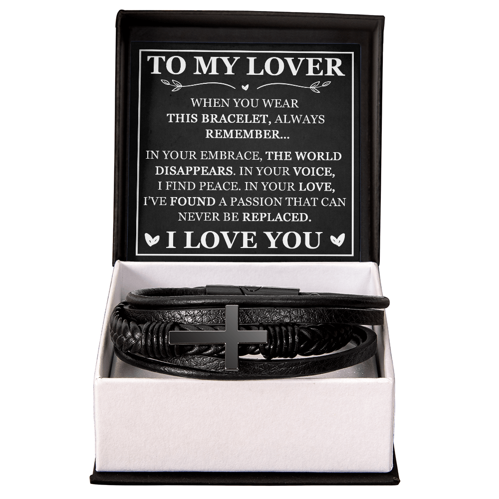 "To My Lover" Leather Cross Bracelet for Him - Religious Faith Gift with Message Card - Men's Leather Cross Bracelet