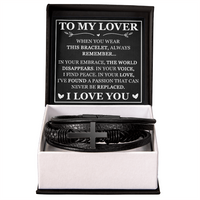 Load image into Gallery viewer, "To My Lover" Leather Cross Bracelet for Him - Religious Faith Gift with Message Card - Men's Leather Cross Bracelet
