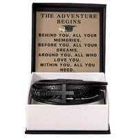 Load image into Gallery viewer, Graduate Gifts for Him Graduation Bracelet for Men Christian Gradation Gift The Adventure Begins Before You All Your Dreams Around You All Who Love You Graduate Men's Cross Bracelet ShineOn Fulfillment

