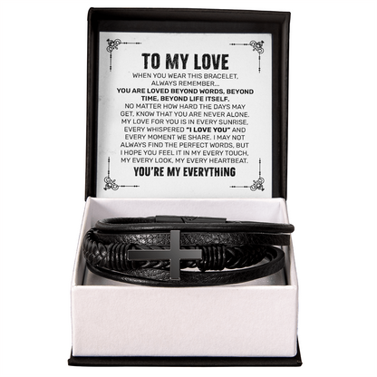 You Are My Everything Bracelet for Him – Romantic Gift for Boyfriend - To My Love Bracelet - Leather Bracelet for Boyfriend - Cross Bracelet for Husband
