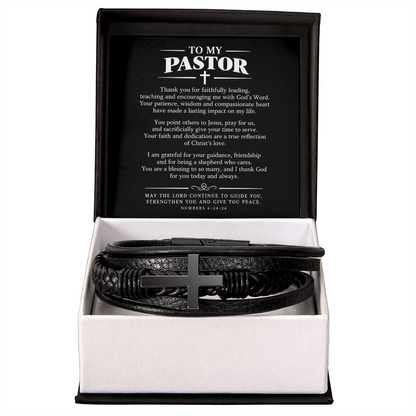 To My Pastor Bracelet - Pastor Christmas Gift for Him, Cross Vegan Leather Bracelet