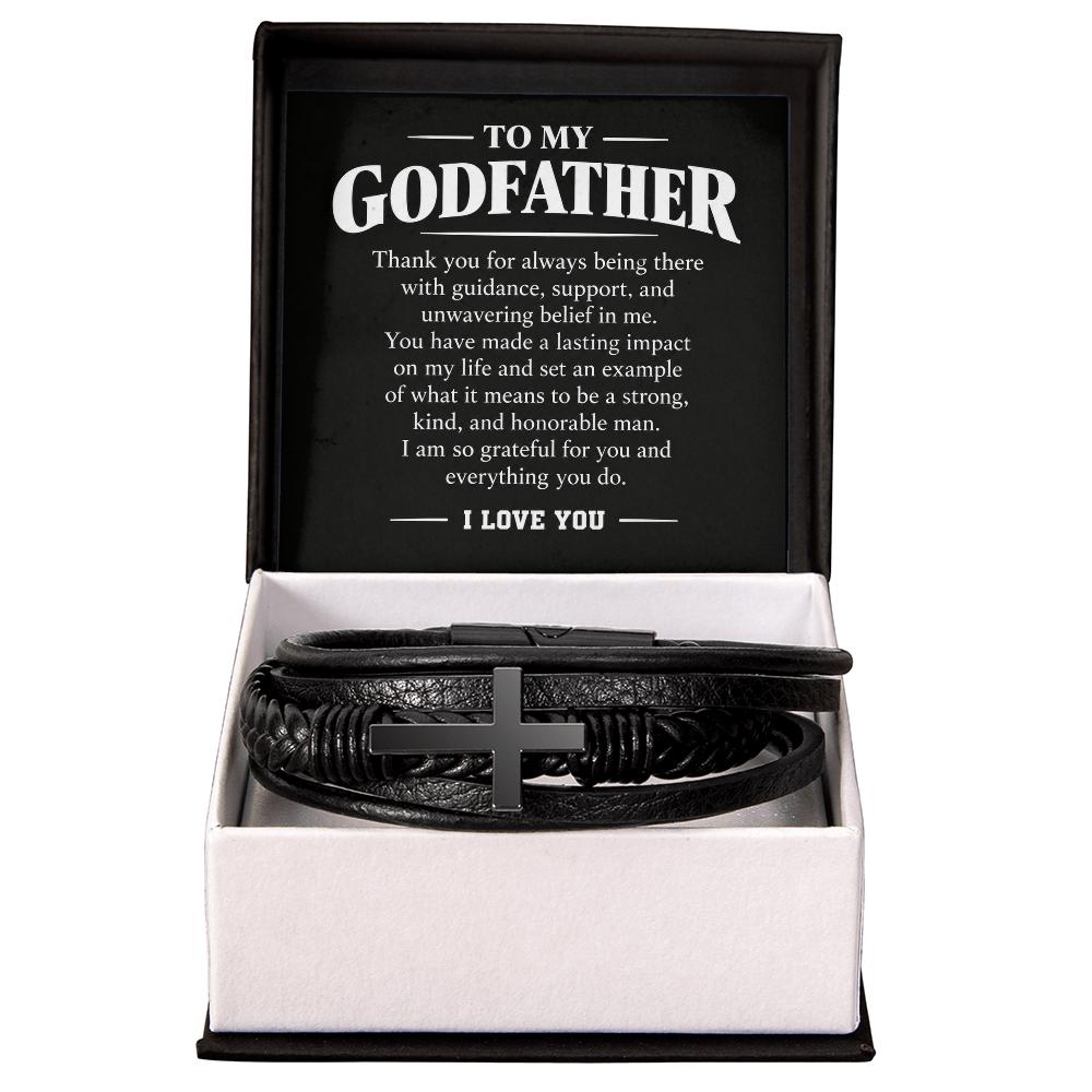 To My Godfather Bracelet - Godfather Gift from Goddaughter Godson, Cross Vegan Leather Bracelet