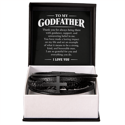 To My Godfather Bracelet - Godfather Gift from Goddaughter Godson, Cross Vegan Leather Bracelet