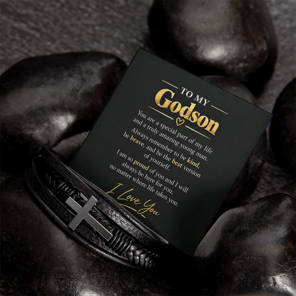 To My Godson Bracelet - Godson Gift from Godmother Godfather, Confirmation Gift, Cross Vegan Leather Bracelet
