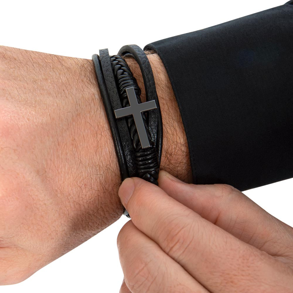 "To My Lover" Leather Cross Bracelet for Him - Religious Faith Gift with Message Card - Men's Leather Cross Bracelet