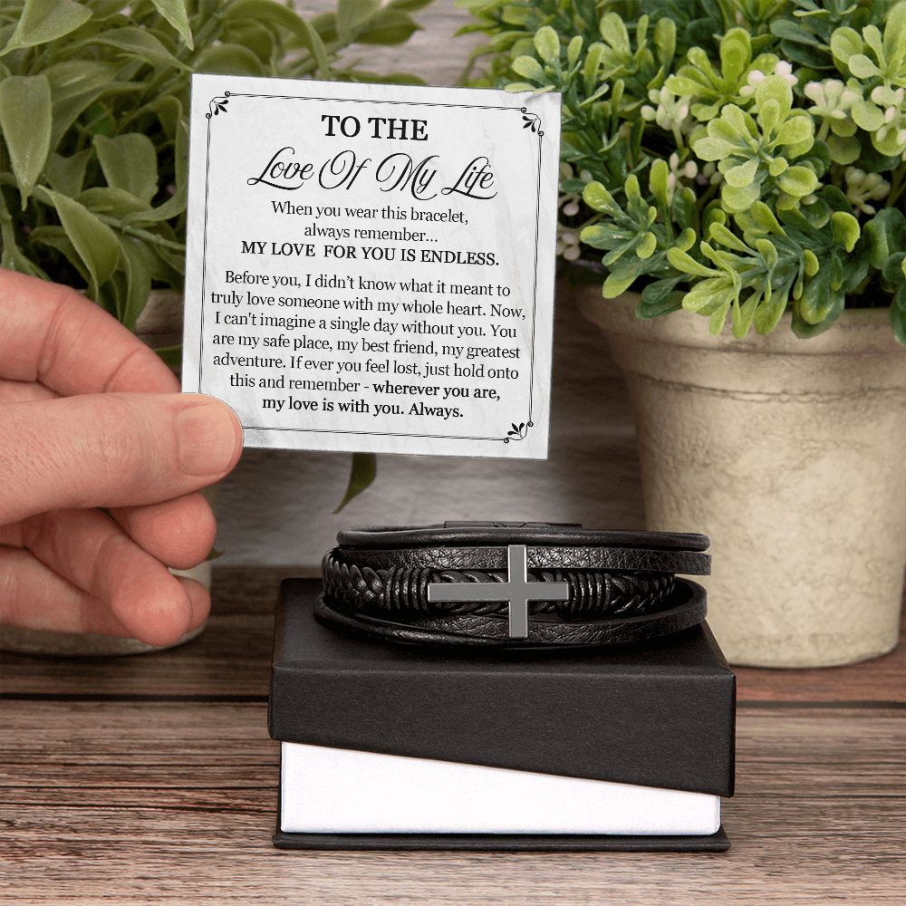 To The Love of My Life Bracelet for Men, Anniversary Gifts for Husband, Boyfriend, Leather Bracelet for Birthday, Christmas, Valentines Day