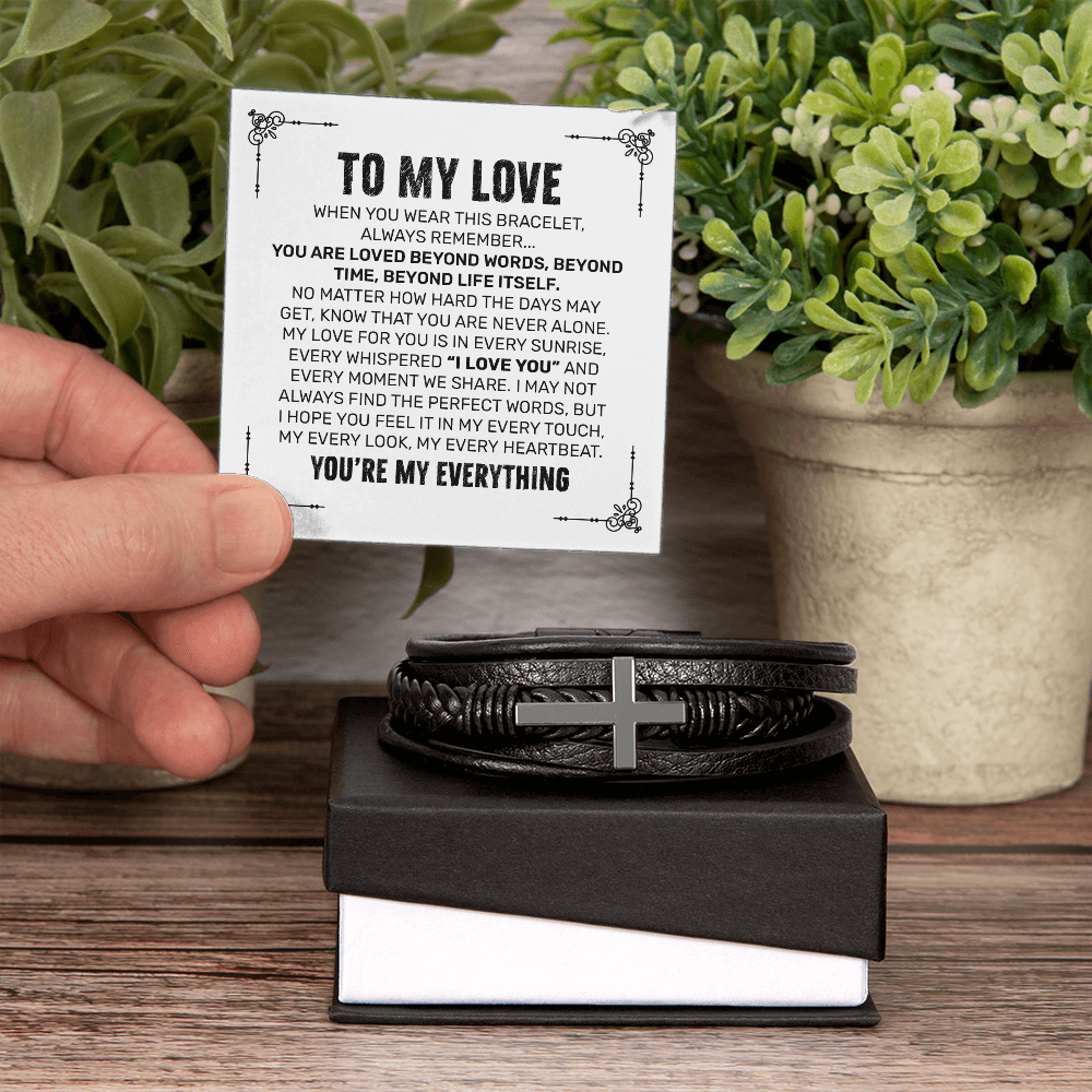 You Are My Everything Bracelet for Him – Romantic Gift for Boyfriend - To My Love Bracelet - Leather Bracelet for Boyfriend - Cross Bracelet for Husband