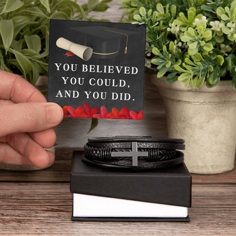 Graduation Bracelet for Him Son Graduation Gift Graduate Gifts for Men You Believed You Could and You Did Christian Graduation Gift Cross Bracelet