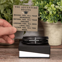 Load image into Gallery viewer, Graduate Gifts for Him Graduation Bracelet for Men Christian Gradation Gift The Adventure Begins Before You All Your Dreams Around You All Who Love You Graduate Men's Cross Bracelet ShineOn Fulfillment
