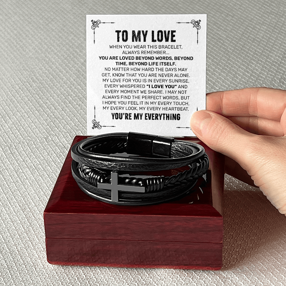 You Are My Everything Bracelet for Him – Romantic Gift for Boyfriend - To My Love Bracelet - Leather Bracelet for Boyfriend - Cross Bracelet for Husband