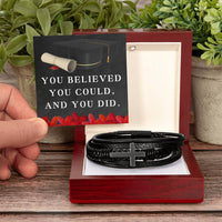 Load image into Gallery viewer, Graduation Bracelet for Him Son Graduation Gift Graduate Gifts for Men You Believed You Could and You Did Christian Graduation Gift Cross Bracelet ShineOn Fulfillment
