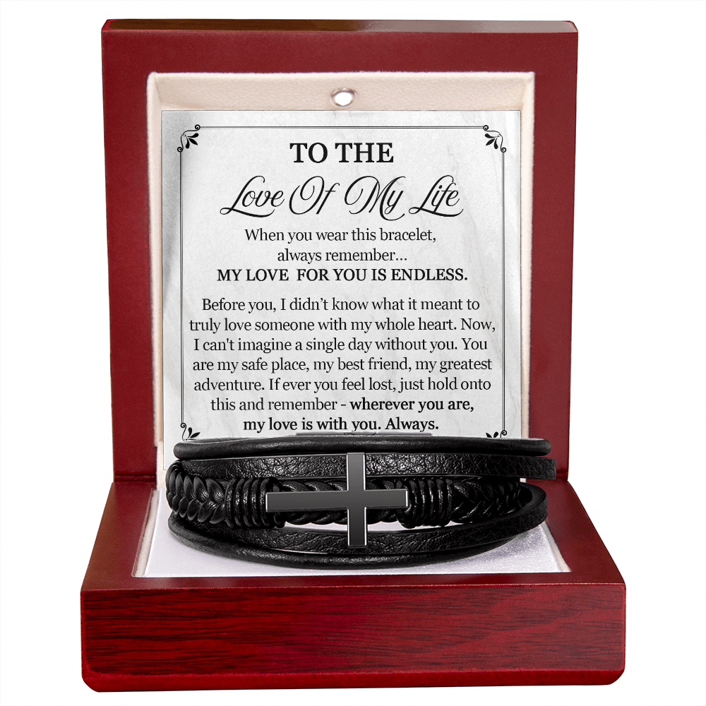 To The Love of My Life Bracelet for Men, Anniversary Gifts for Husband, Boyfriend, Leather Bracelet for Birthday, Christmas, Valentines Day