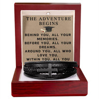 Load image into Gallery viewer, Graduate Gifts for Him Graduation Bracelet for Men Christian Gradation Gift The Adventure Begins Before You All Your Dreams Around You All Who Love You Graduate Men's Cross Bracelet ShineOn Fulfillment
