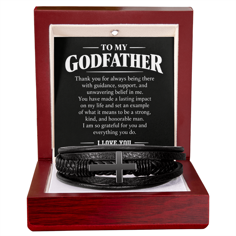 To My Godfather Bracelet - Godfather Gift from Goddaughter Godson, Cross Vegan Leather Bracelet