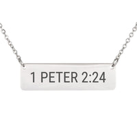 Load image into Gallery viewer, 1 Peter 2_24 Bible Verse Bar Necklace - Healing Religious Jewelry, Recovery Gift
