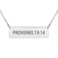 Load image into Gallery viewer, Proverbs 19:14 Bar Necklace, Engagement Gift - Wedding Religious Jewelry
