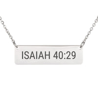 Load image into Gallery viewer, Isaiah 40:29 Bar Necklace - Recovery Gift, Dainty Strength Religious Jewelry
