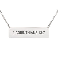 Load image into Gallery viewer, 1 Corinthians 13:7 Engraved Necklace - Minimalist Love Scripture Jewelry for Girlfriend
