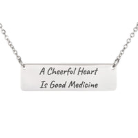 Load image into Gallery viewer, A Cheerful Heart Is Good Medicine Bar Necklace, Proverbs 17_22 Joy Bible Jewelry for Sister
