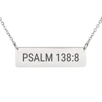 Load image into Gallery viewer, Psalm 138_8 Horizontal Bar Necklace - Purpose Religious Jewelry for Daughter

