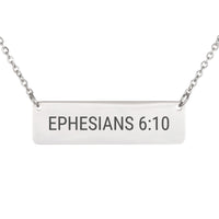 Load image into Gallery viewer, Ephesians 6:10 Bar Necklace - Encouragement Gift, Minimalist Strength Christian Jewelry
