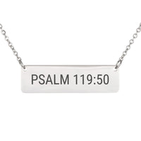 Load image into Gallery viewer, Psalm 119:50 Engraved Necklace - Memorial Gift, Comfort Bible Scripture Jewelry

