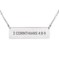 Load image into Gallery viewer, 2 Corinthians 4_8-9 Horizontal Bar Necklace - Survivor Gift, Dainty Perseverance Religious Jewelry
