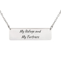 Load image into Gallery viewer, My Refuge and My Fortress Bar Necklace - Psalm 91:2 Protection Bible Scripture Jewelry, Military Wife Gift
