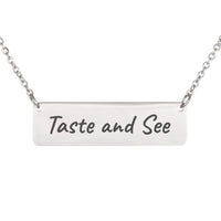 Load image into Gallery viewer, Taste and See Necklace, Psalm 34_8 Praise Bible Verse Jewelry for Daughter
