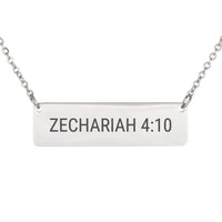 Load image into Gallery viewer, Zechariah 4_10 Bar Necklace - New Beginnings Bible Scripture Jewelry, Graduation Gift
