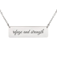 Load image into Gallery viewer, Refuge and Strength Bar Necklace - Strength Scripture Pendant, Psalm 46_1 Encouragement Gift
