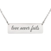 Load image into Gallery viewer, Love Never Fails Necklace - 1 Corinthians 13:8 Bible Verse Jewelry, Valentine's Day Gift
