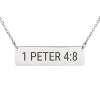 Load image into Gallery viewer, 1 Peter 4:8 Bar Necklace - Dainty Love Christian Jewelry, Gift for Her
