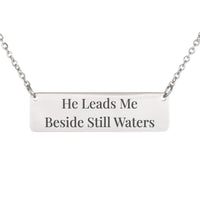 Load image into Gallery viewer, He Leads Me Beside Still Waters Engraved Necklace - Psalm 23:2, Minimalist Peace Bible Scripture Pendant for Women
