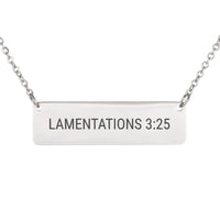 Load image into Gallery viewer, Lamentations 3:25 Bar Necklace - Minimalist Hope Bible Verse Jewelry for Women
