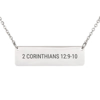 Load image into Gallery viewer, 2 Corinthians 12:9-10 Bar Necklace - Dainty Strength Bible Scripture Jewelry for Daughter
