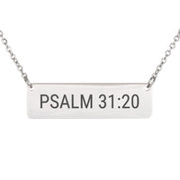 Load image into Gallery viewer, Psalm 31:20 Necklace - Dainty Protection Scripture Jewelry for Sister
