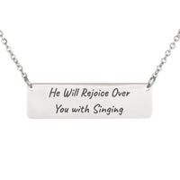 Load image into Gallery viewer, He Will Rejoice Over You with Singing Bar Necklace, Love Bible Scripture Pendant Zephaniah 3:17 - Gift for Girlfriend

