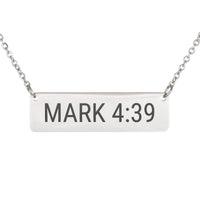 Load image into Gallery viewer, Mark 4:39 Bar Necklace - Minimalist Peace Christian Jewelry, Sympathy Gift
