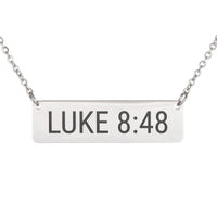 Load image into Gallery viewer, Luke 8_48 Bible Verse Bar Necklace - Healing Christian Pendant, Get Well Gift
