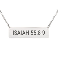 Load image into Gallery viewer, Isaiah 55_8-9 Horizontal Bar Necklace - Missionary Gift, Minimalist Purpose Bible Scripture Pendant
