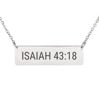 Load image into Gallery viewer, Isaiah 43_18 Bible Verse Bar Necklace - New Beginnings Christian Jewelry, Graduation Gift
