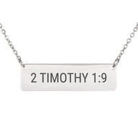 Load image into Gallery viewer, 2 Timothy 1_9 Bible Verse Bar Necklace - Purpose Religious Pendant for Daughter
