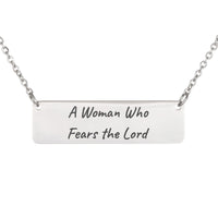 Load image into Gallery viewer, A Woman Who Fears the Lord Engraved Necklace, Proverbs 31_30 Women's Religious Jewelry for Her

