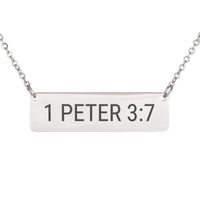 Load image into Gallery viewer, 1 Peter 3:7 Engraved Necklace - Dainty Wedding Bible Scripture Pendant, Bridal Gift
