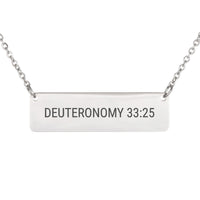 Load image into Gallery viewer, Deuteronomy 33:25 Necklace - Inspirational Gift for Her, Minimalist Strength Scripture Pendant
