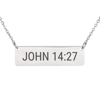 Load image into Gallery viewer, John 14_27 Bar Necklace - Dainty Courage Scripture Jewelry, Brave Gift for Women
